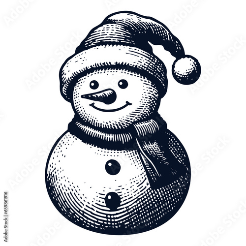 cute snowman wearing a Santa Claus hat Christmas sketch
