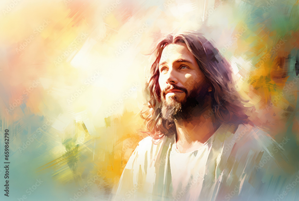 painting of portrait of Jesus Christ, savior of mankind - obrazy, fototapety, plakaty 