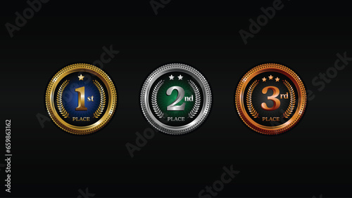 Emblems of Distinction: Gilded Gold, Sterling Silver, and Brilliant Bronze for the Winners. Vector Illustration.