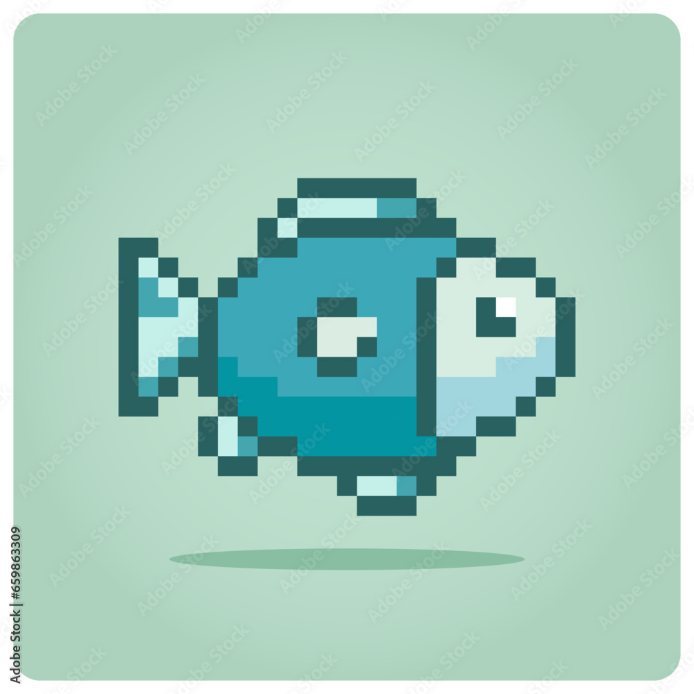 Blue fish in 8 bit pixel art for retro games vector Stock Vector ...