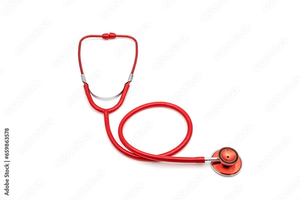 red stethoscope on isolated white background with copyspace red stethoscope on isolated white background with copyspace