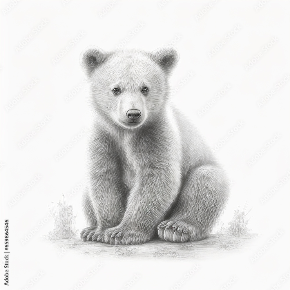 Fototapeta premium Pencil sketch cute bear animal drawings