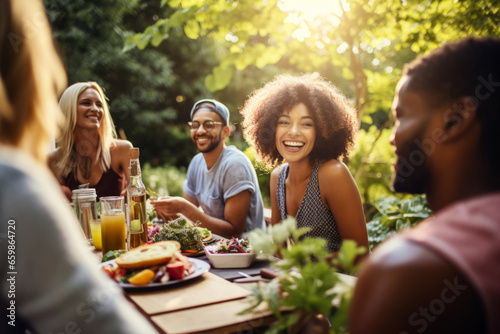 Group of friends enjoying a picnic in a park