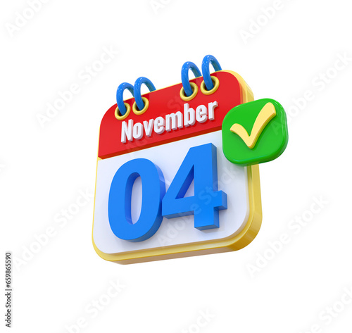 4th Month November Calendar 3d