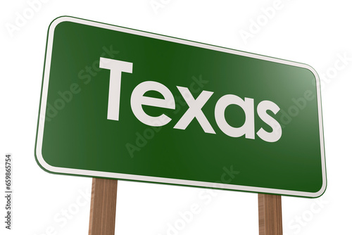 Green road sign banner with Texas word