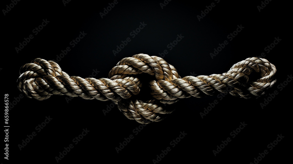 the gordian knot of rough rope is isolated on a black background the gordian knot of rough rope is isolated on a black background