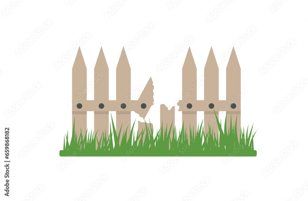 Broken Wooden Fence Flat Deign Element Broken Wooden Fence Flat Deign Element