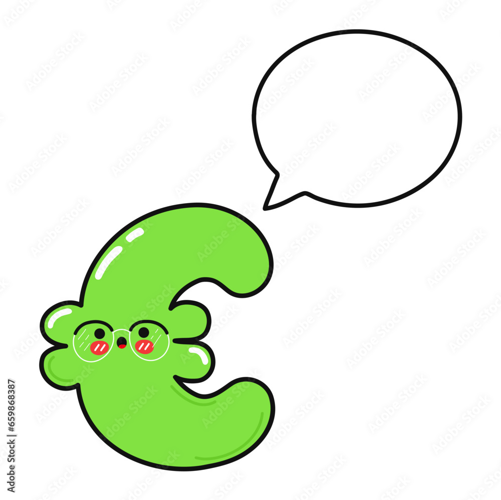 Euro with speech bubble. Vector hand drawn cartoon kawaii character illustration icon. Isolated on white background. Euro Sign character concept Euro with speech bubble. Vector hand drawn cartoon kawaii character illustration icon. Isolated on white background. Euro Sign character concept