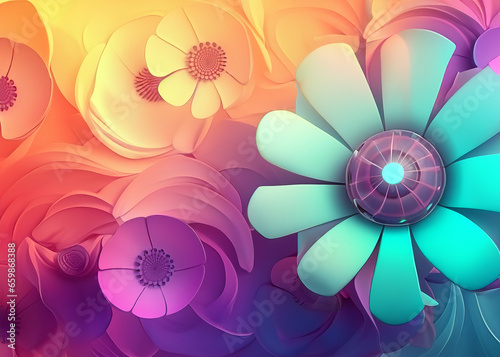 abstract futuristic flower background in bright vivid colours created with generative ai technology