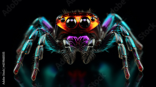spider macro luminous fluorescent fictional computer graphics generated on a black background