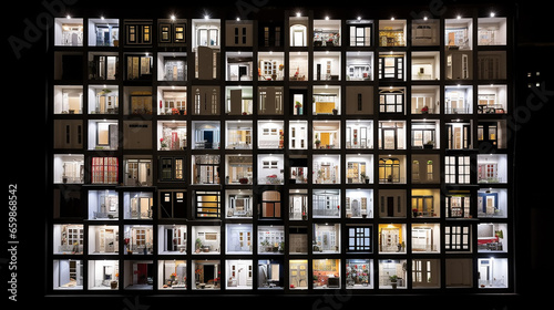 drawing facades of houses with glowing windows texture of the city background many windows