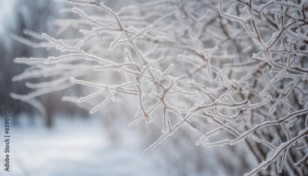Frosty Winter Day White Snow on Bare Tree Branches Frosty Winter Day White Snow on Bare Tree Branches