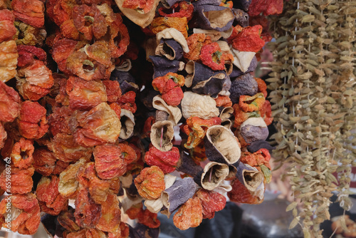 Traditional Turkish herbs and spices selling on the local organic market in Istanbul 