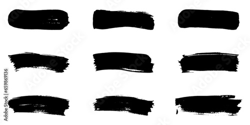 Brushstroke Grunge Texture Collection. Paint Brush Stroke Set. Abstract Graphic Design Element on White Background. Black Splatter in Square Shape. Paintbrush Splash. Isolated Vector Illustration