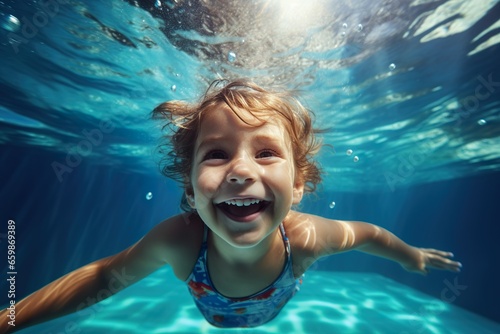 Happy kid swimming underwater and having fun © JetHuynh