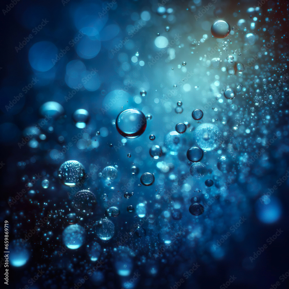water drops on blue, Generative AI water drops on blue, Generative AI