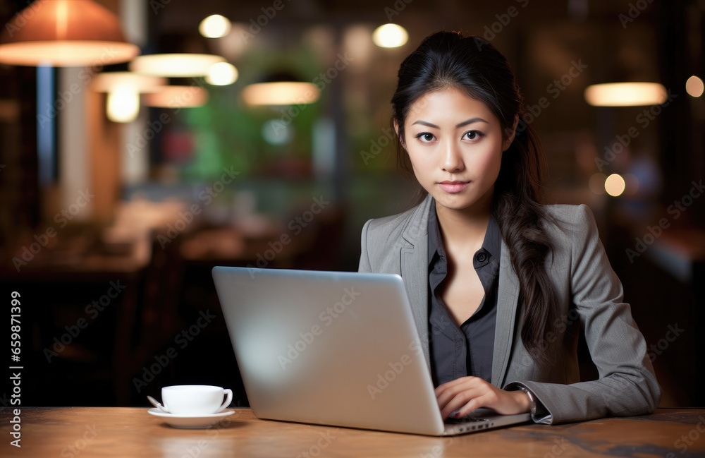 Woman using a laptop at the bar. Portrait of a woman working online. Woman using a laptop at the bar. Portrait of a woman working online.