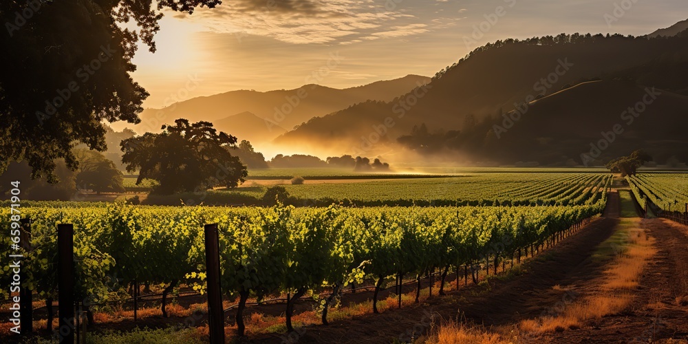 Fototapeta premium AI Generated. AI Generative. Green fresh outdoor nature farm countryside vineyard landscape background. Graphic Art