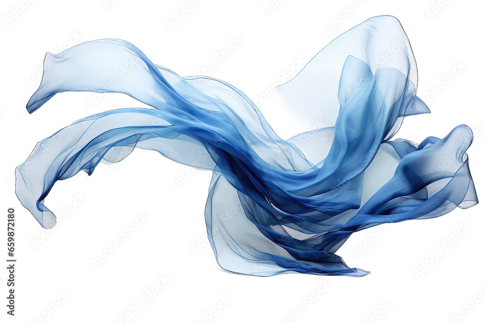 Silk scarf flying in the wind. Waving blue satin cloth isolated on transparent background	 - obrazy, fototapety, plakaty 