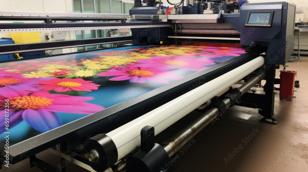 Large format printing machine in operation. Industry - obrazy, fototapety, plakaty 