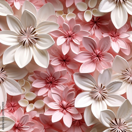 Flowers paper style seamless pattern. AI Generated.