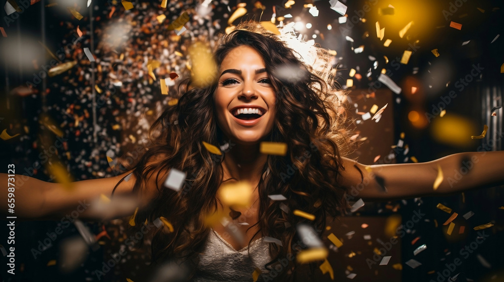 Beautiful woman who is celebrating the new year on a party