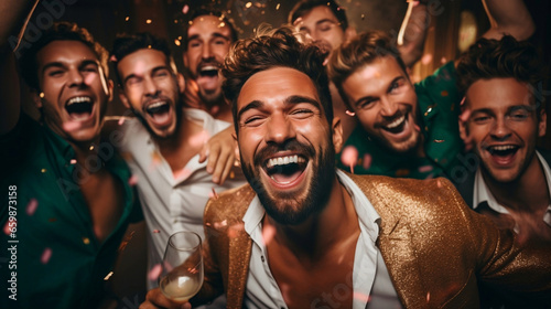 Group of successfull men who are celebrating the new year on a party