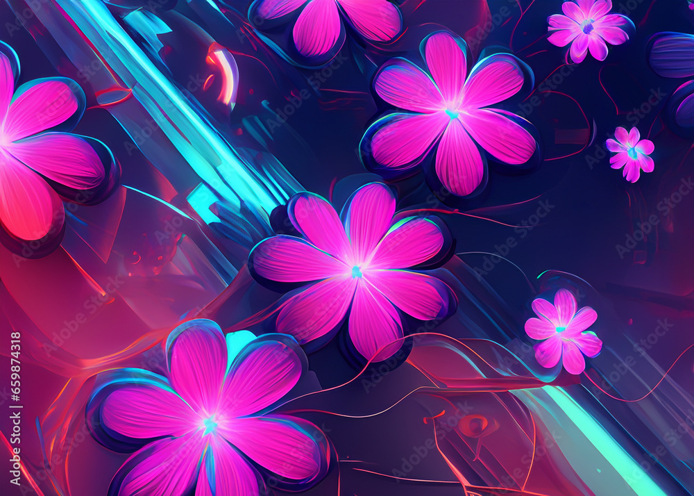 Obraz premium abstract futuristic flower background in bright vivid colours created with generative ai technology