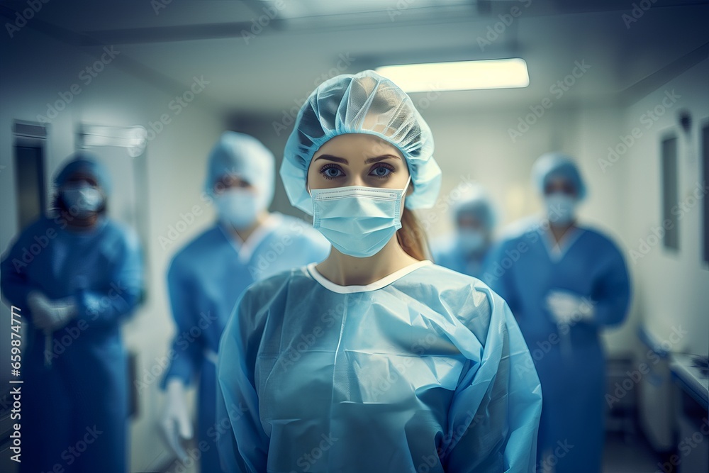 Surgeons in Surgery Room Looking at camera and Doctors on background Surgeons in Surgery Room Looking at camera and Doctors on background