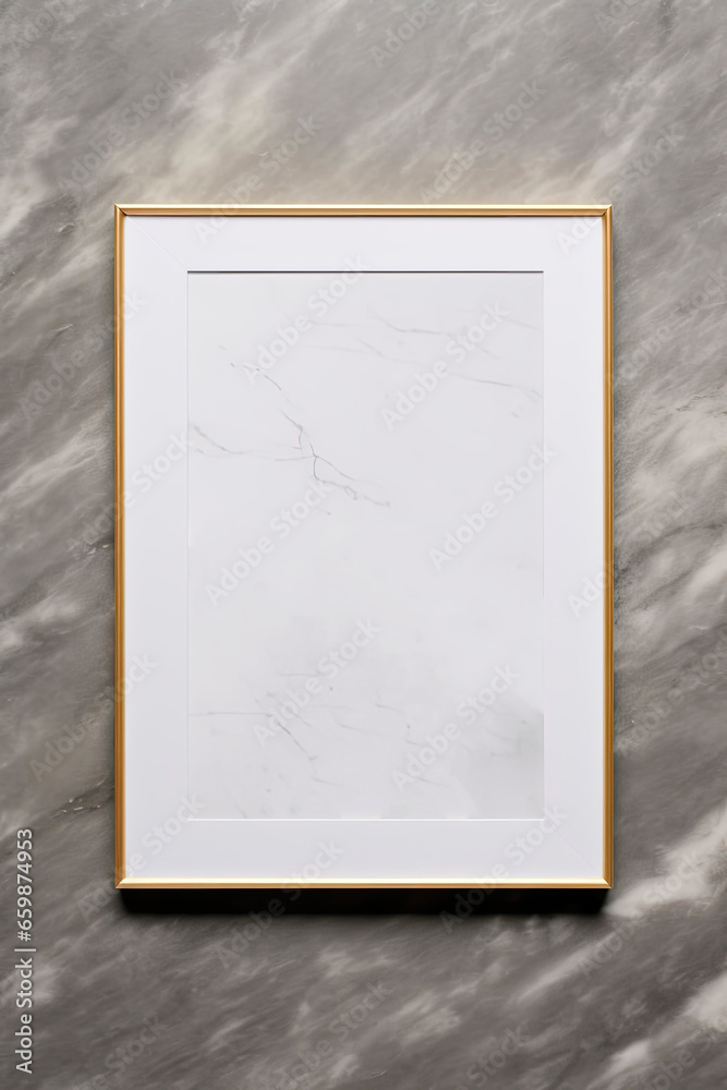 Clean minimal modern frame hanging mock up contemporary on marble wall
