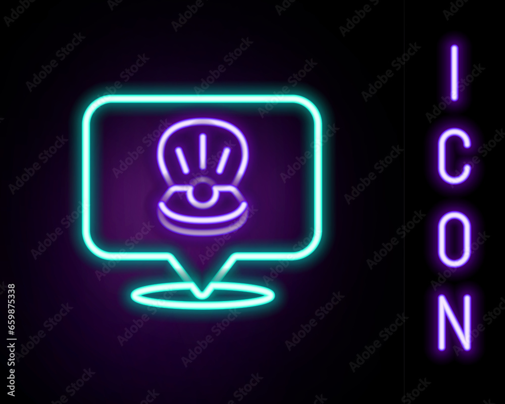 Glowing neon line Scallop sea shell icon isolated on black background. Seashell sign. Colorful outline concept. Vector Glowing neon line Scallop sea shell icon isolated on black background. Seashell sign. Colorful outline concept. Vector