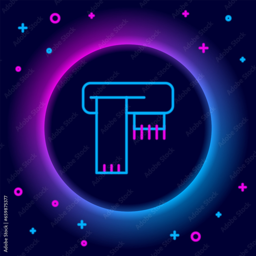 Glowing neon line Winter scarf icon isolated on black background. Colorful outline concept. Vector