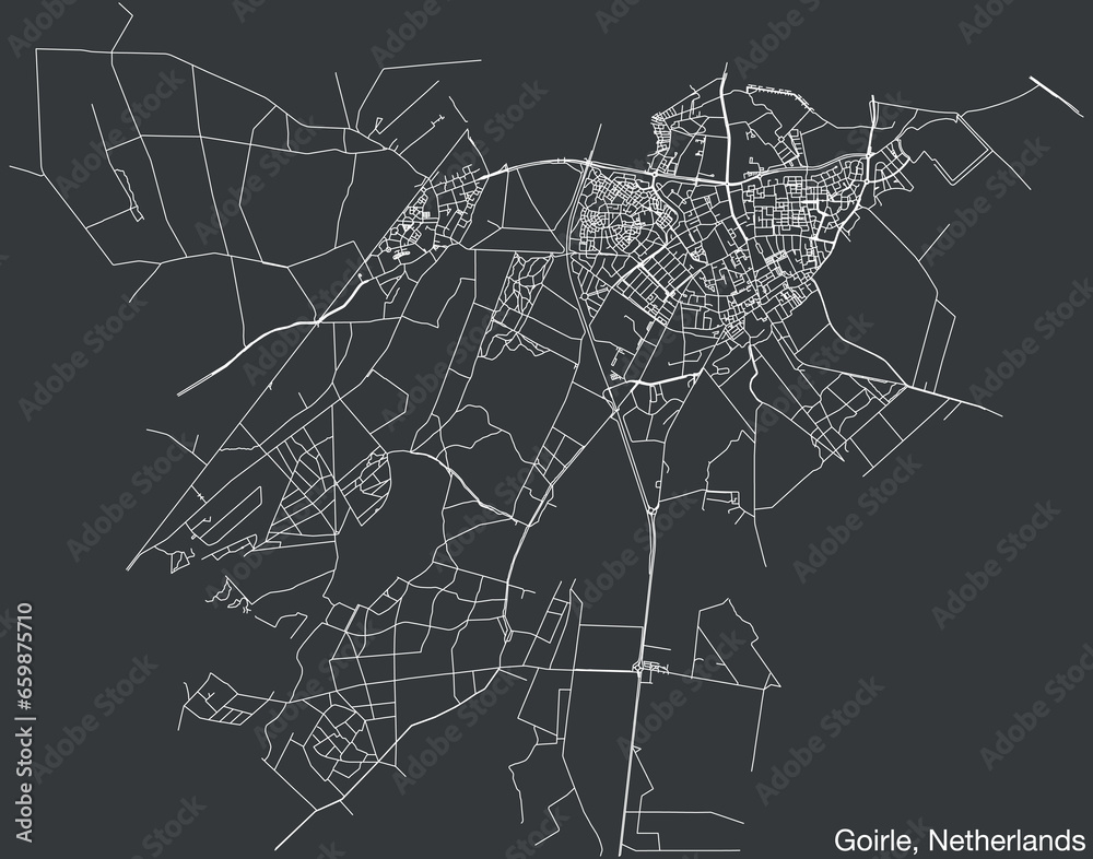 Detailed hand-drawn navigational urban street roads map of the Dutch city of GOIRLE, NETHERLANDS with solid road lines and name tag on vintage background