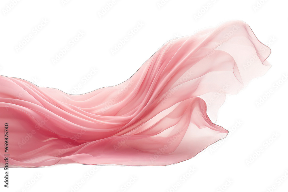 Silk scarf flying in the wind. Waving pink satin cloth isolated on transparent background	 - obrazy, fototapety, plakaty 