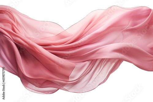 Silk scarf flying in the wind. Waving pink satin cloth isolated on transparent background	