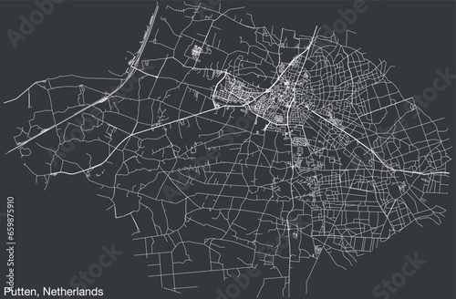 Detailed hand-drawn navigational urban street roads map of the Dutch city of PUTTEN, NETHERLANDS with solid road lines and name tag on vintage background