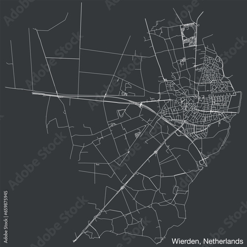 Detailed hand-drawn navigational urban street roads map of the Dutch city of WIERDEN, NETHERLANDS with solid road lines and name tag on vintage background