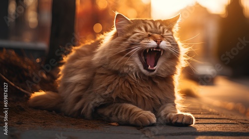 Laughing cat photography where pets face is full of humor and fun, making for a truly amusing expression. Cheerful and funny kitty with happiness and joy.