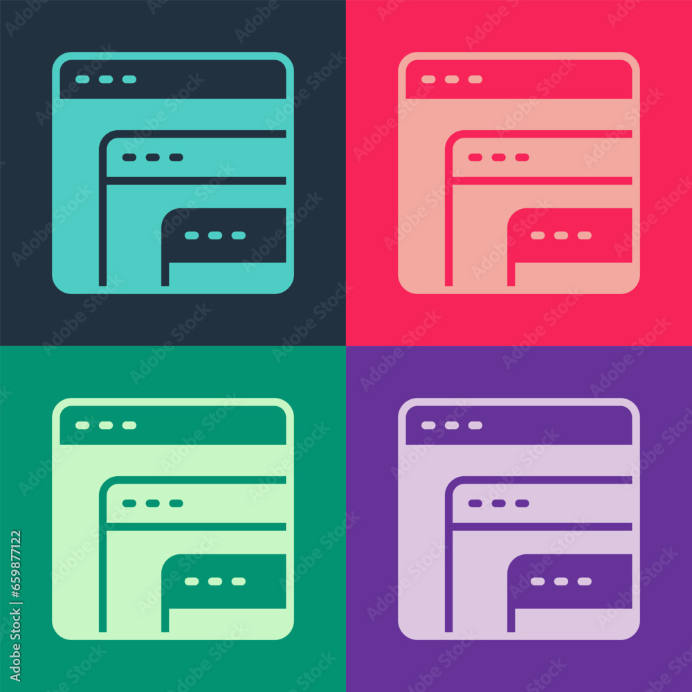 Pop art Software, web developer programming code icon isolated on color background. Javascript computer script random parts of program code. Vector Pop art Software, web developer programming code icon isolated on color background. Javascript computer script random parts of program code. Vector