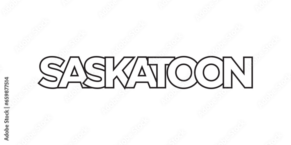Saskatoon in the Canada emblem. The design features a geometric style, vector illustration with bold typography in a modern font. The graphic slogan lettering. Saskatoon in the Canada emblem. The design features a geometric style, vector illustration with bold typography in a modern font. The graphic slogan lettering.