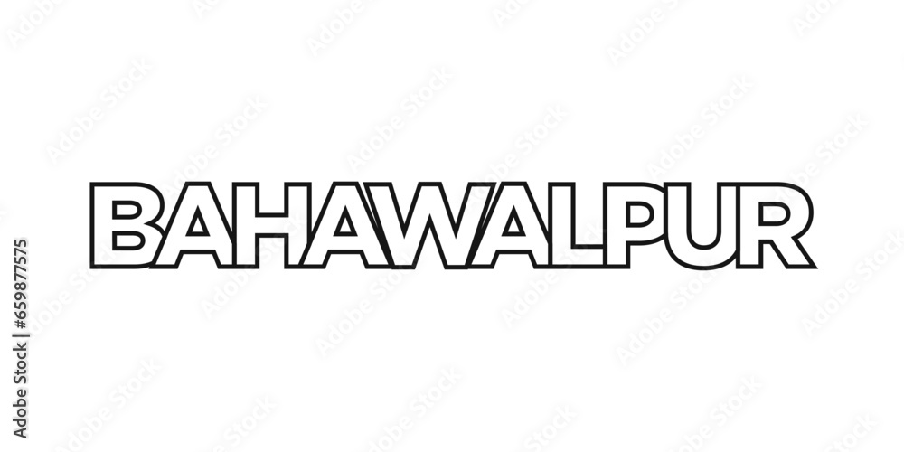 Bahawalpur in the Pakistan emblem. The design features a geometric style, vector illustration with bold typography in a modern font. The graphic slogan lettering.