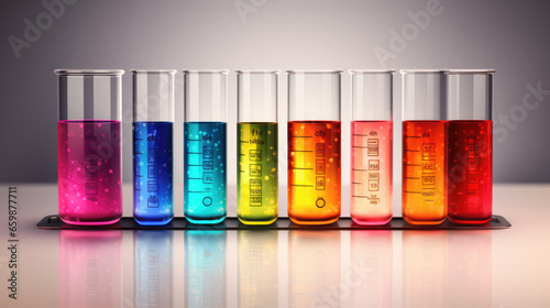 Group of test tubes with a colored reagents in a rack