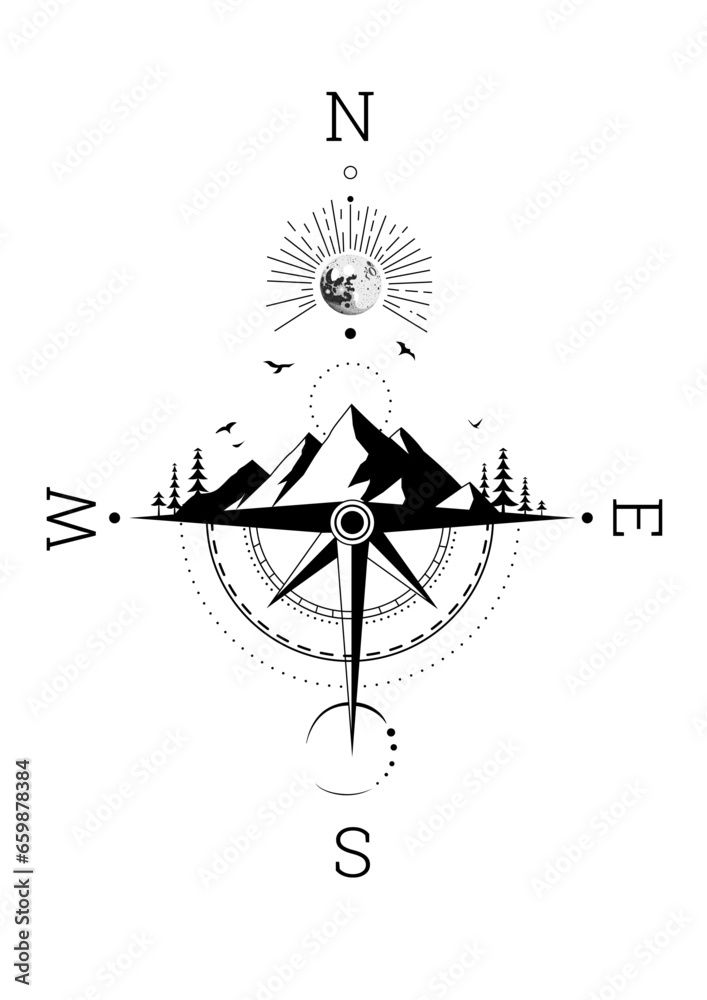 illustration of a compass and mountain