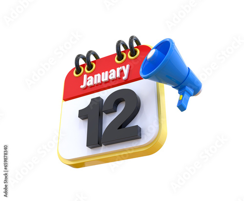 12th Month January Calendar 3d