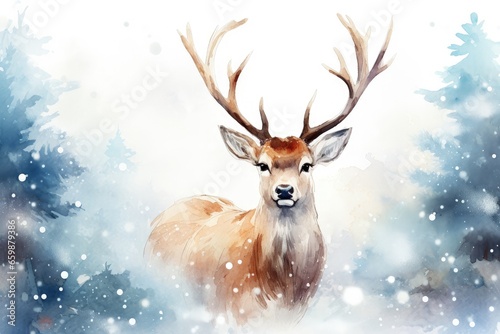 Reindeer Illustration for Christmas Card Winter Wonderland Deer in Nature © DigitalMuse