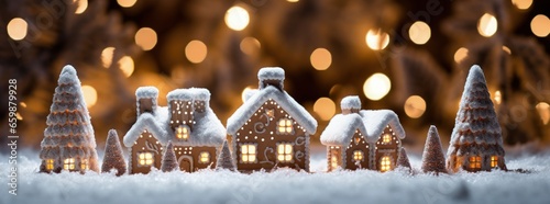 Gingerbread Bakery on Christmas Cute Houses with Lights