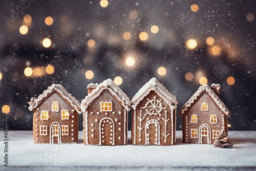 Christmas Village with Snow Gingerbread House with cute lights