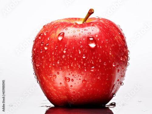 Close-up of red apple fruit with leaf on white Background, fruit and health concept. Generative AI.