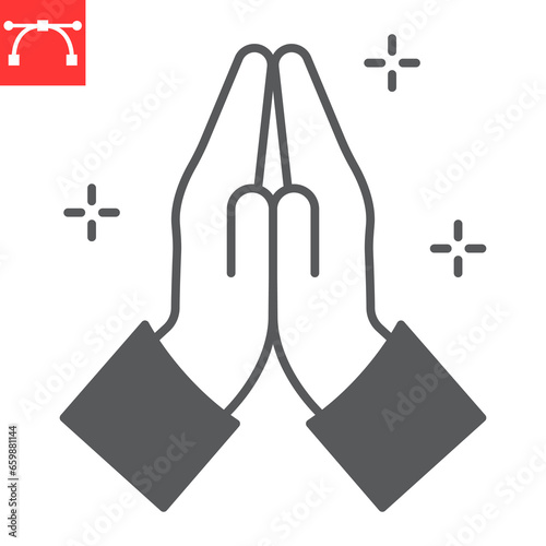 Folded hands glyph icon, grateful and gratitude, pray vector icon, vector graphics, editable stroke solid sign, eps 10.