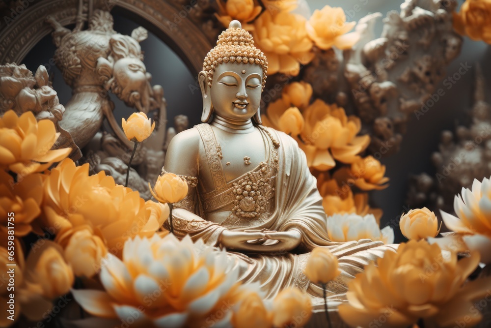 Buddha statue, sitting meditation on a royal lotus flower.